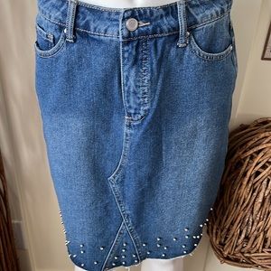 Denim Cut Off Skirt With Rhinestone Hem